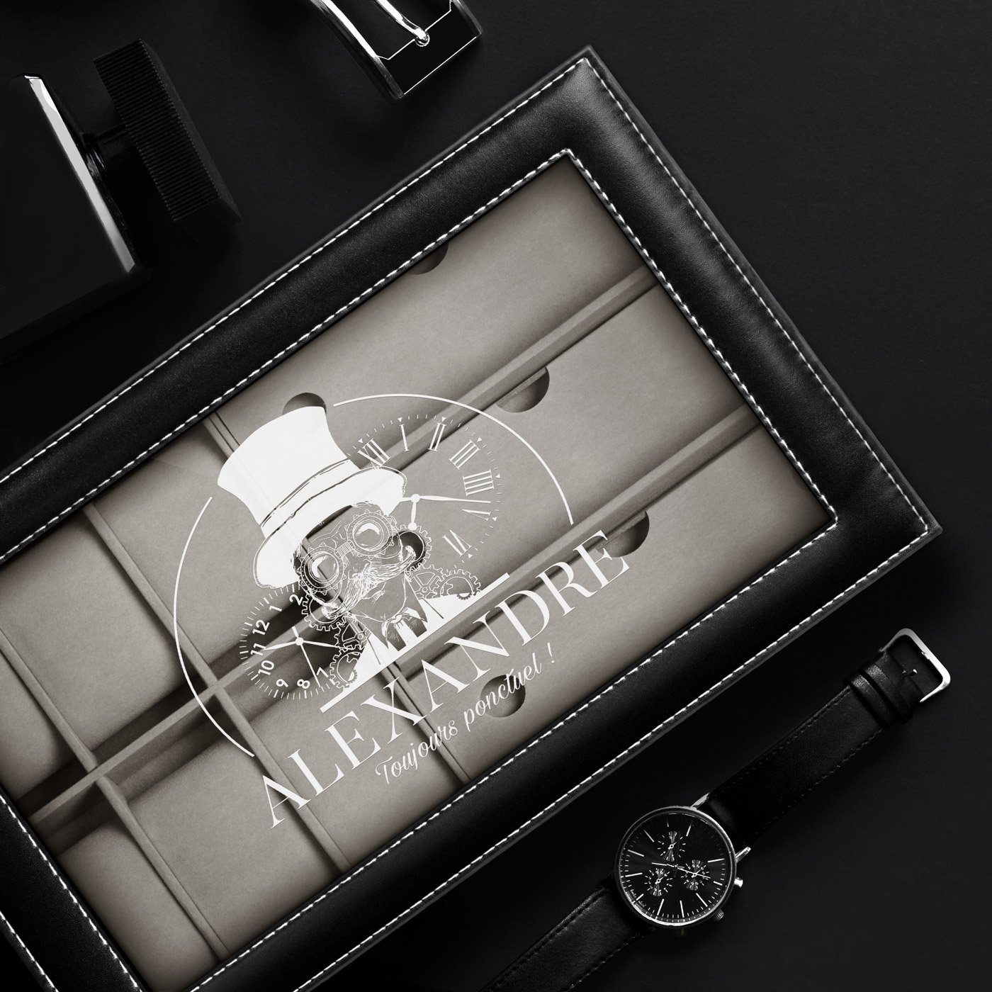 Murrano Personalized Watch and Glasses Case for Brother's Birthday
