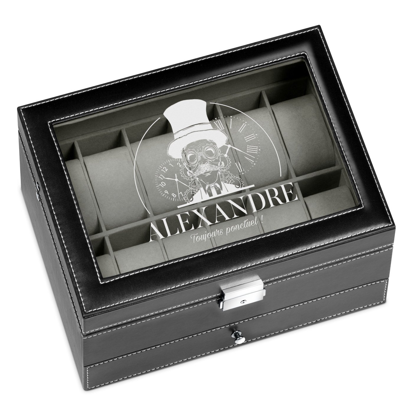 Caja de relojes y joyas personalizada Murrano - Negra