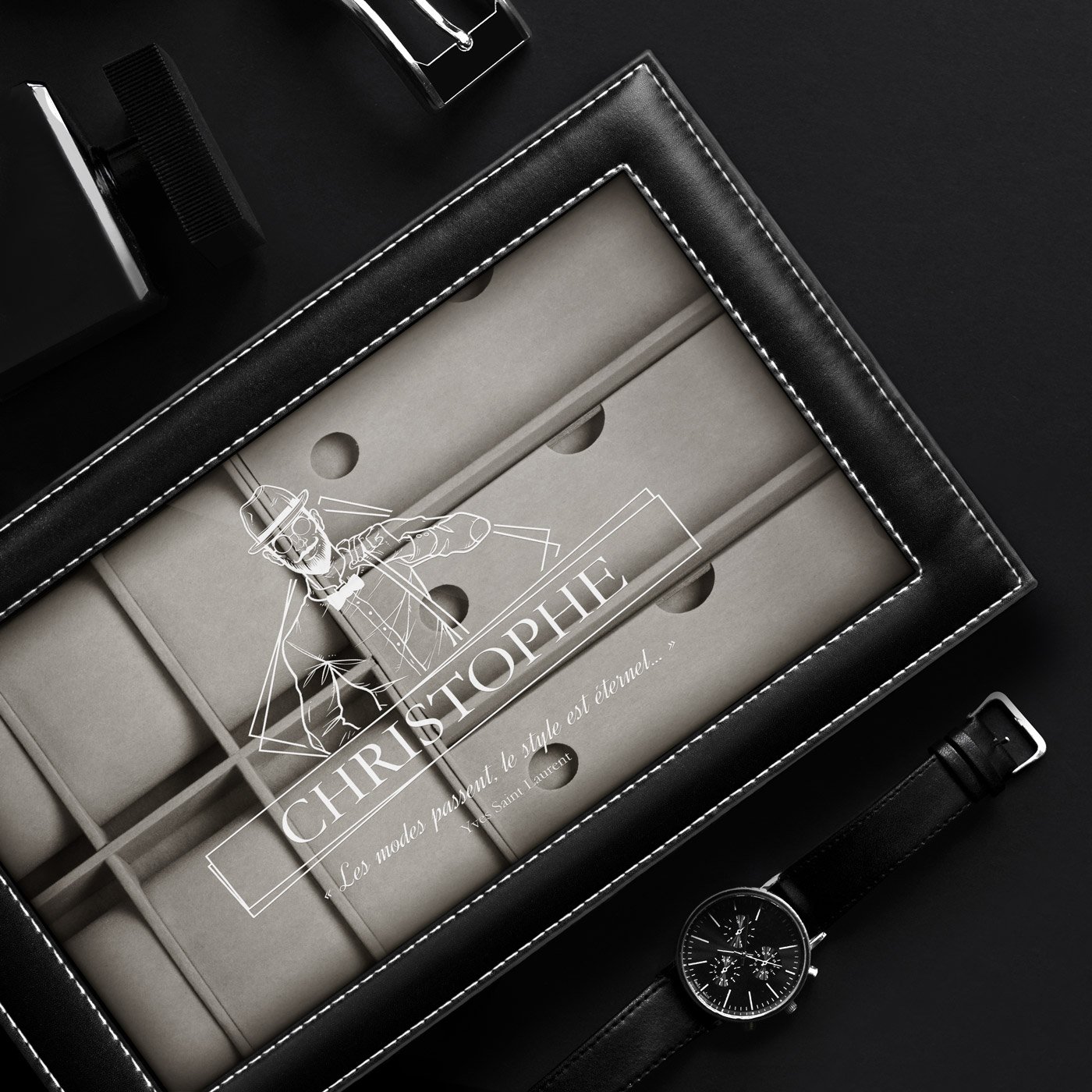 Murrano Watch and Glasses Box with Engraving for a Friend for Valentine's Day