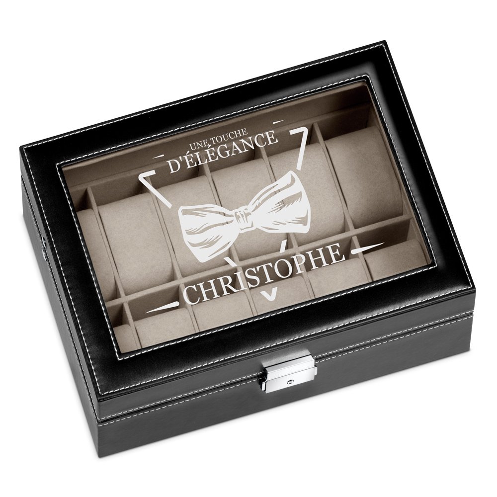 Cajón para relojes personalizado de Murrano con grabado para el cumpleaños de su esposo