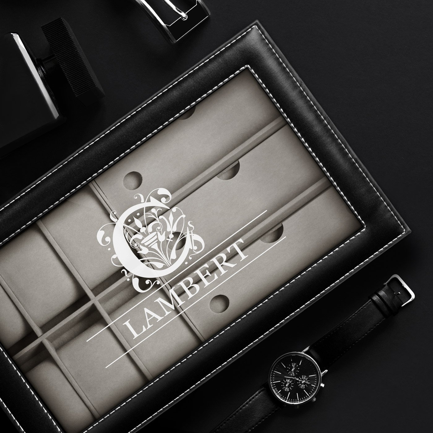 Murrano Personalized Watch and Glasses Box for Husband