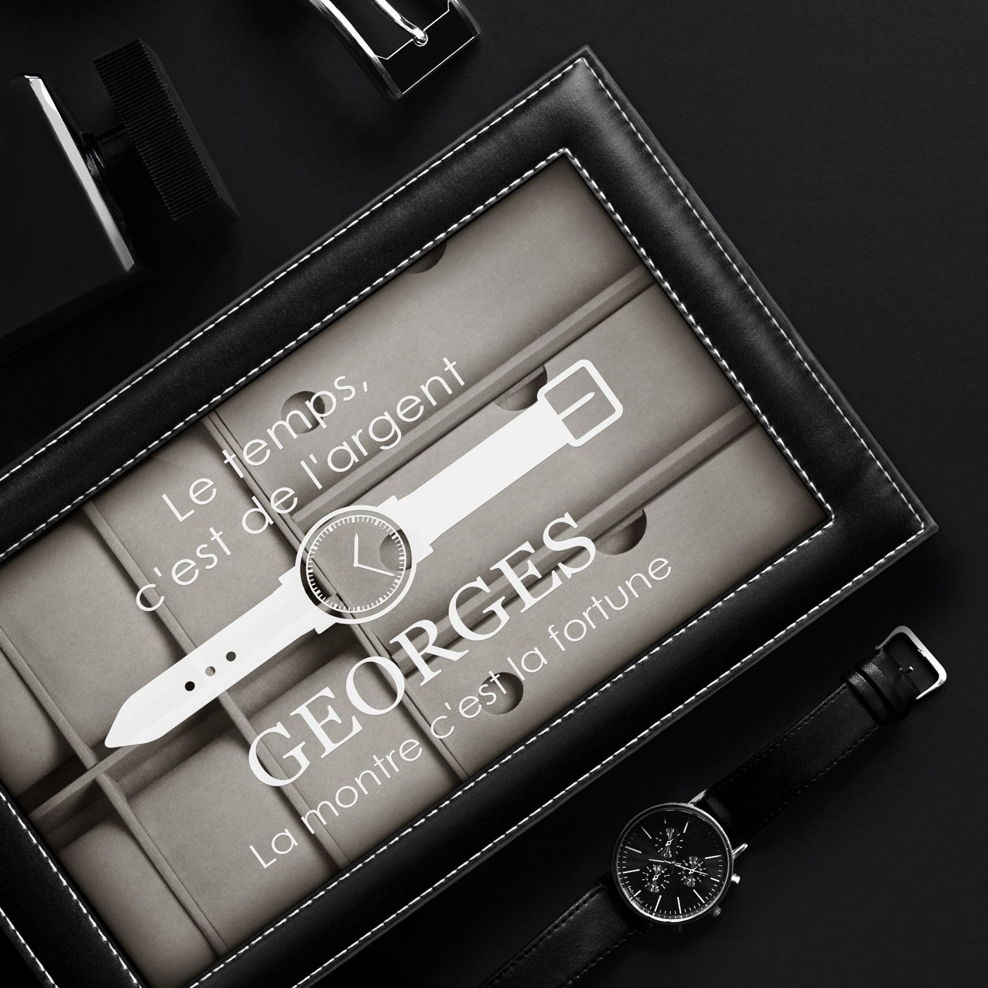 Murrano Personalized Watch and Glasses Box for Husband's Anniversary