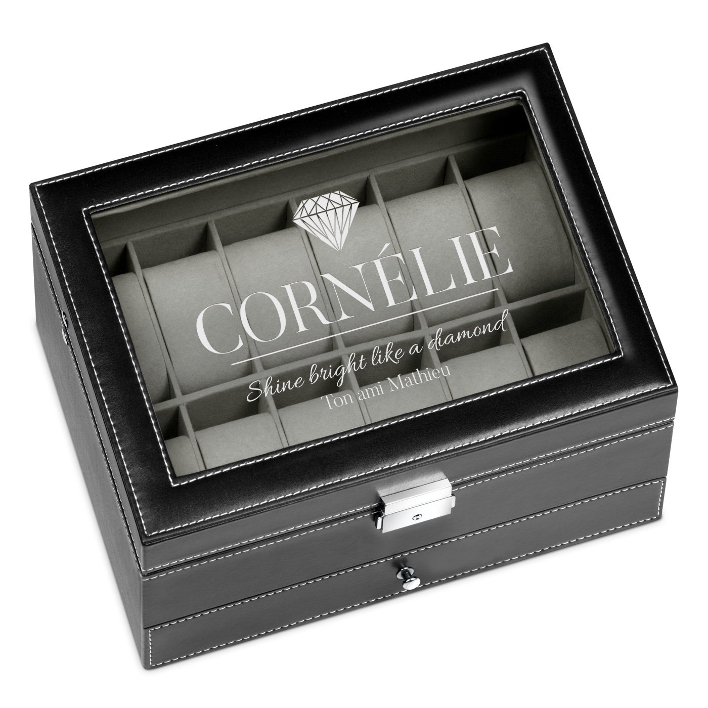 Caja de joyas y relojes negra personalizada Murrano