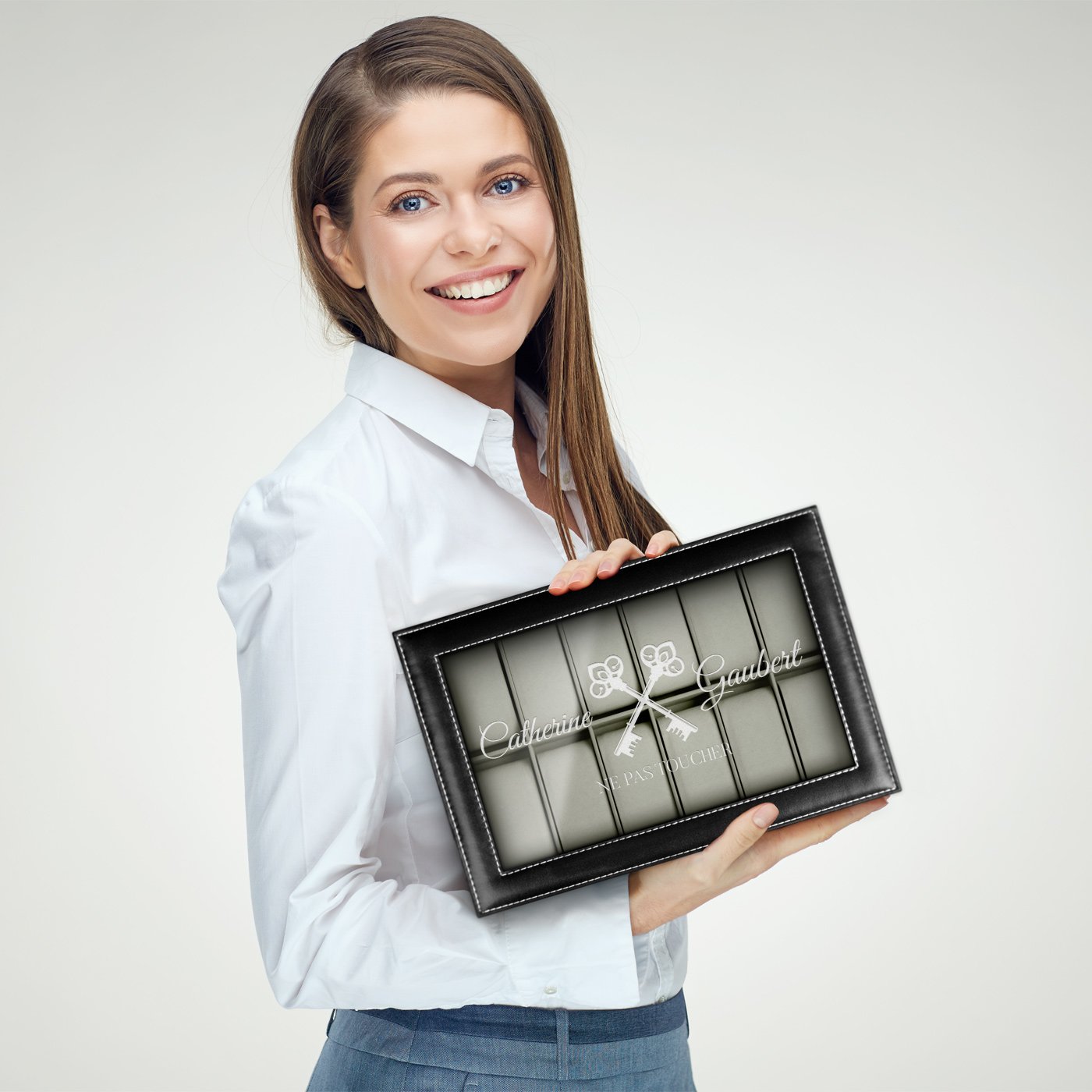 Murrano Black Jewelry and Watch Box with Engraving for Her Birthday