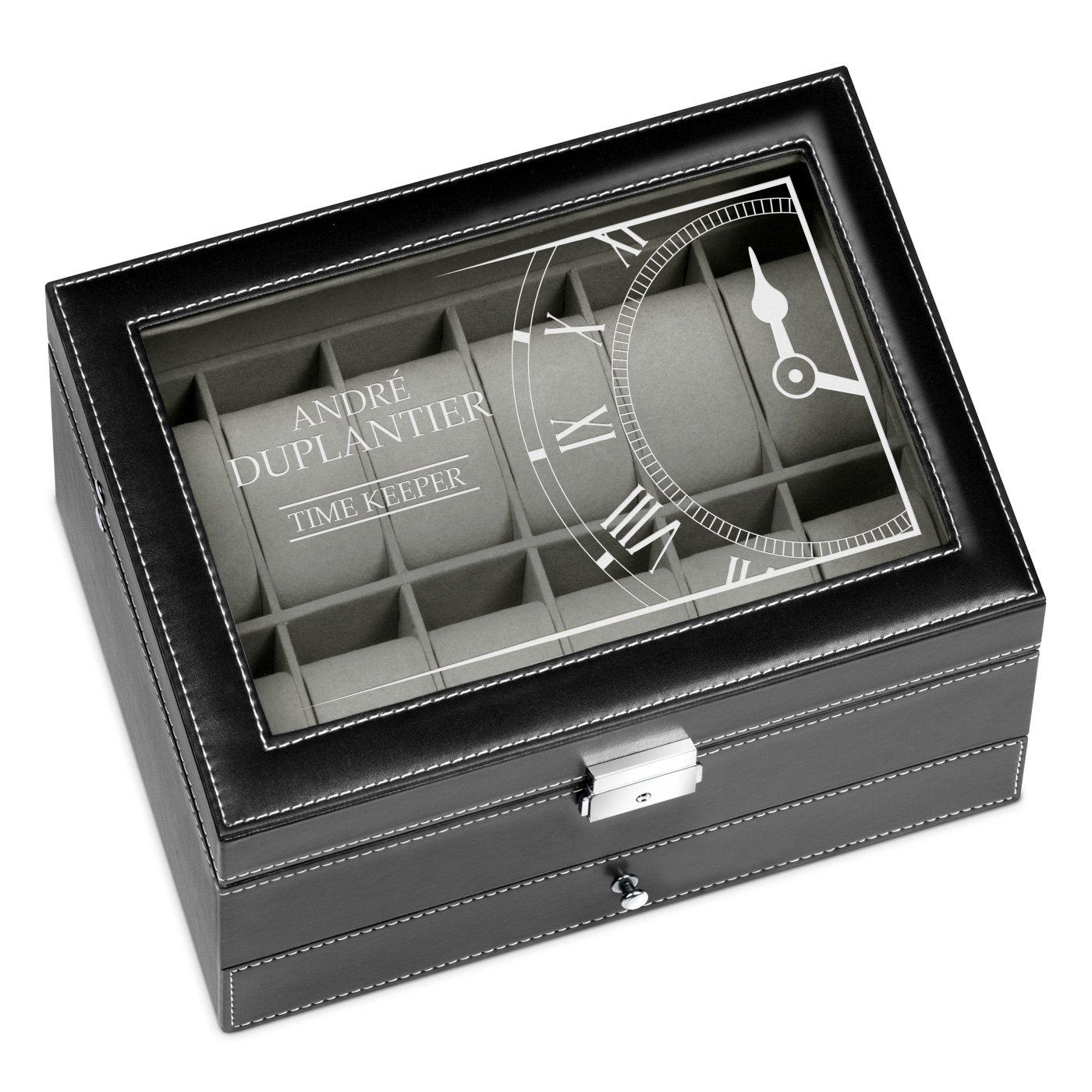 Caja de joyas y relojes negra personalizada Murrano para el cumpleaños de abuelos