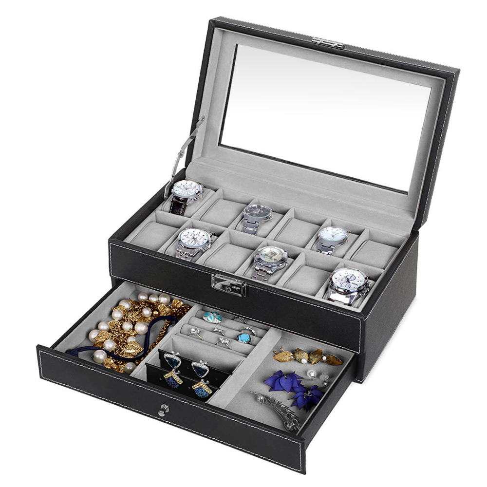 Murrano Black Jewelry and Watch Box with Engraving for Grandpa's Birthday