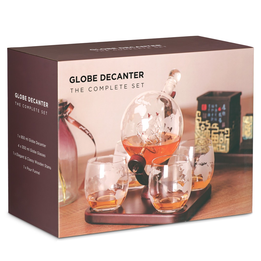 Decantador de whisky Murrano Globo con barco y 4 vasos personalizados