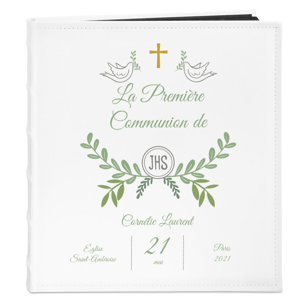 Murrano Personalized Photo Album for Girl's First Communion with Doves