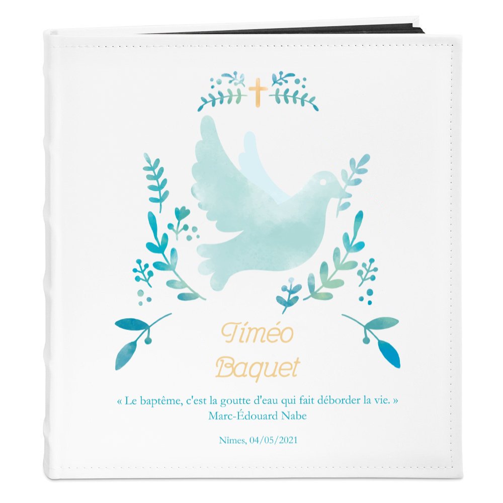 Murrano Personalized Photo Album for Boy's Baptism with Dove