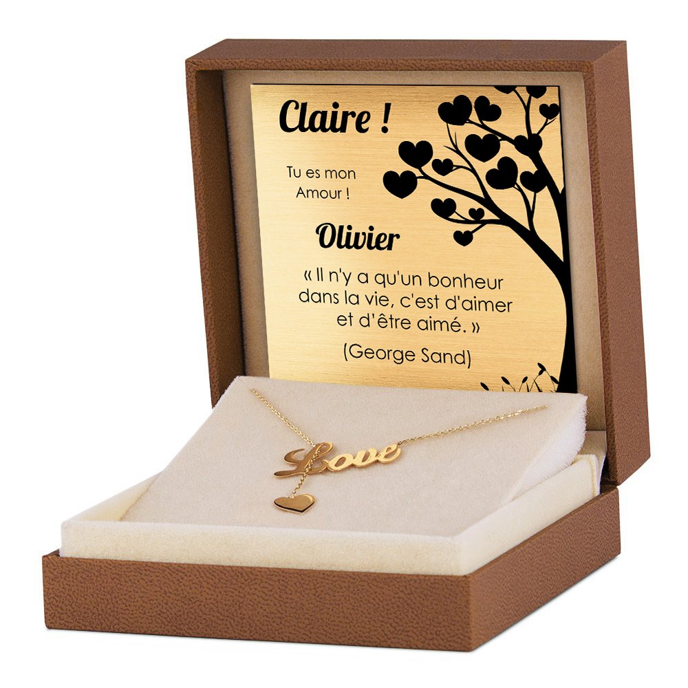 Collar de oro de 8 quilates Murrano con grabado para una amiga