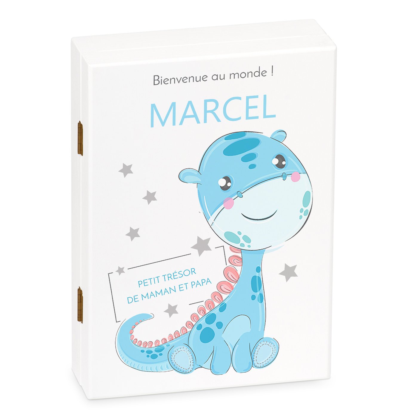 Set de cubiertos personalizado Murrano para niño recién nacido con grabado del nombre - Tema dinosaurio