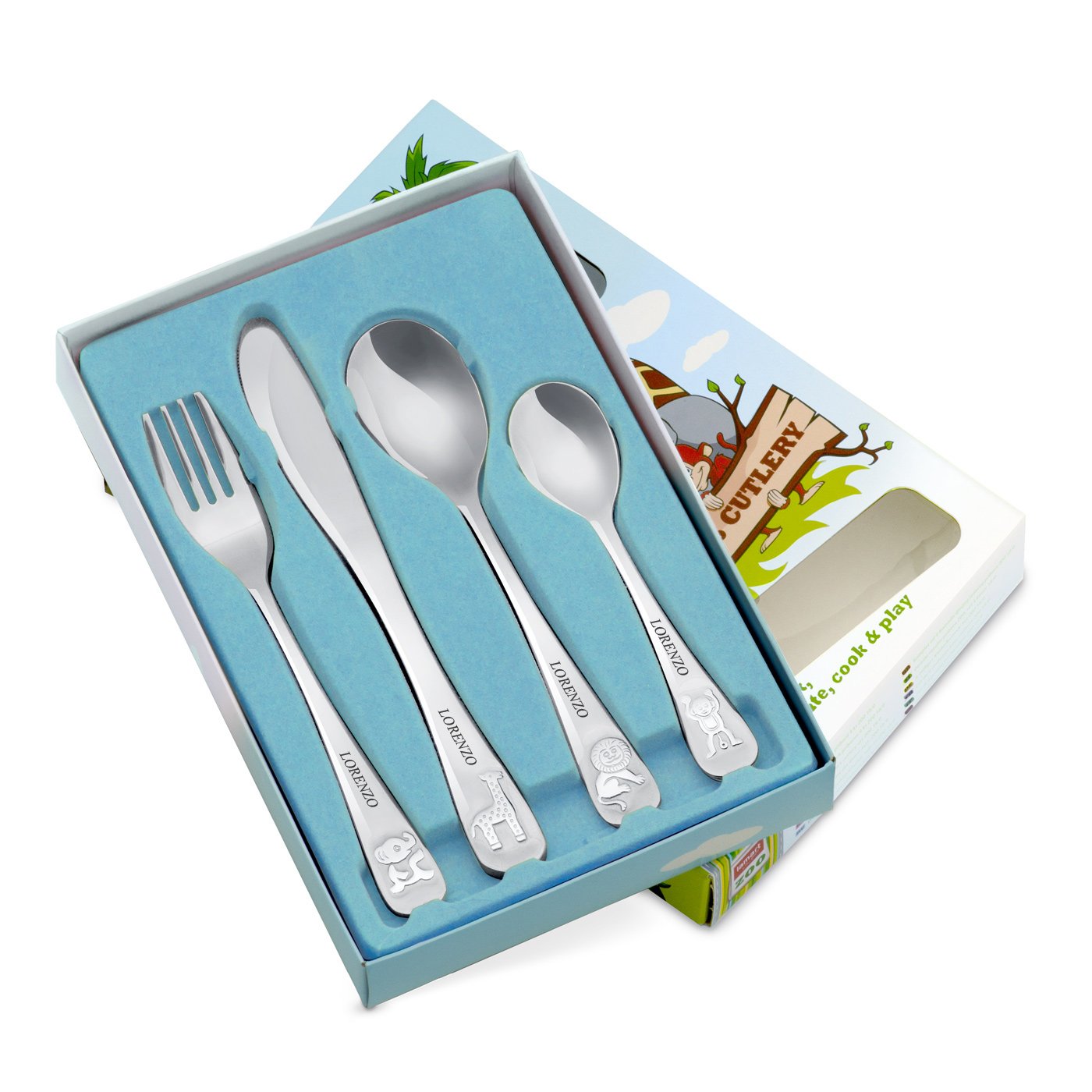 Set de cubiertos personalizado Murrano para niños con nombre grabado