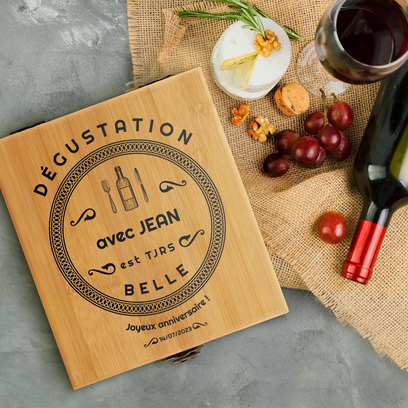 Murrano Personalized Bamboo Wine Accessory Set
