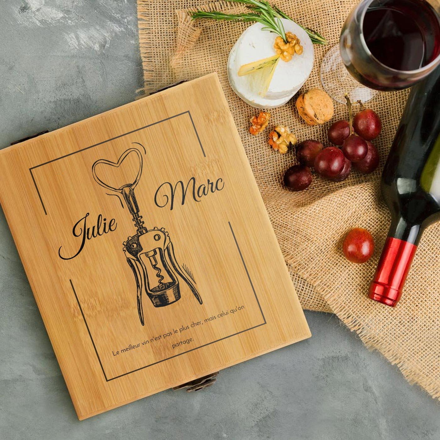 Murrano Personalized Wine Accessory Set with Bamboo Box