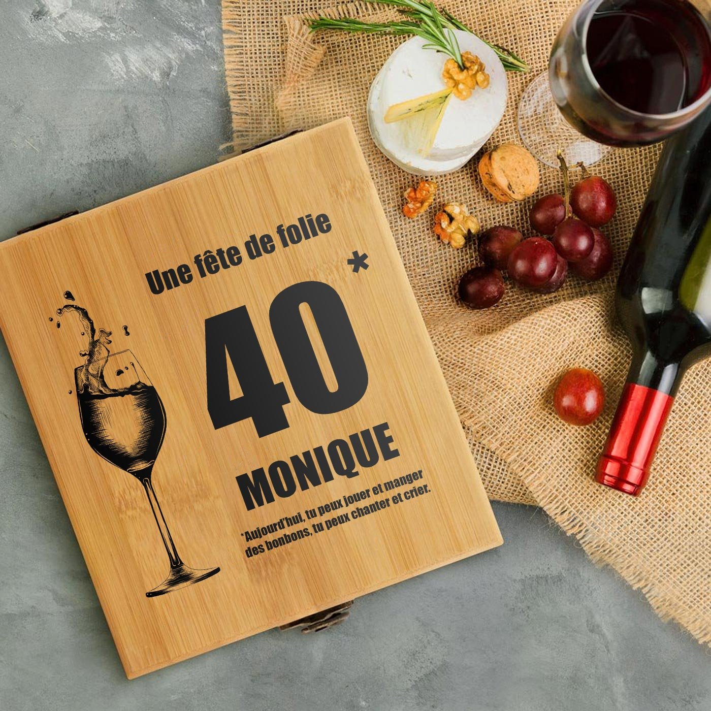 Murrano Personalized Bamboo Wine Accessory Set for Women's 40th Birthday