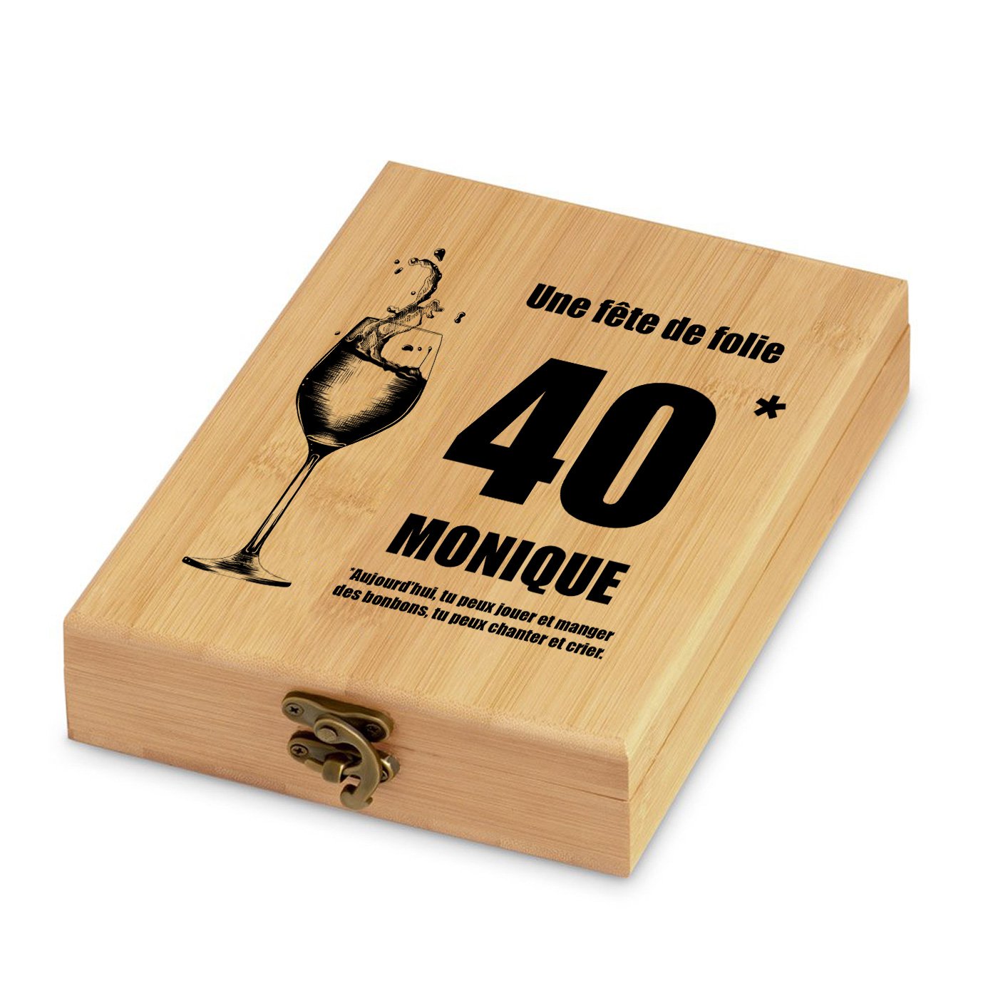 Murrano Personalized Bamboo Wine Accessory Set for Women's 40th Birthday
