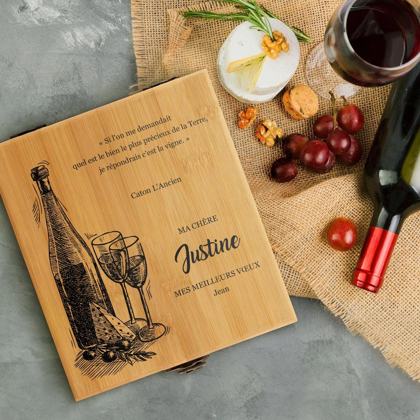Murrano Personalized Bamboo Wine Accessory Set