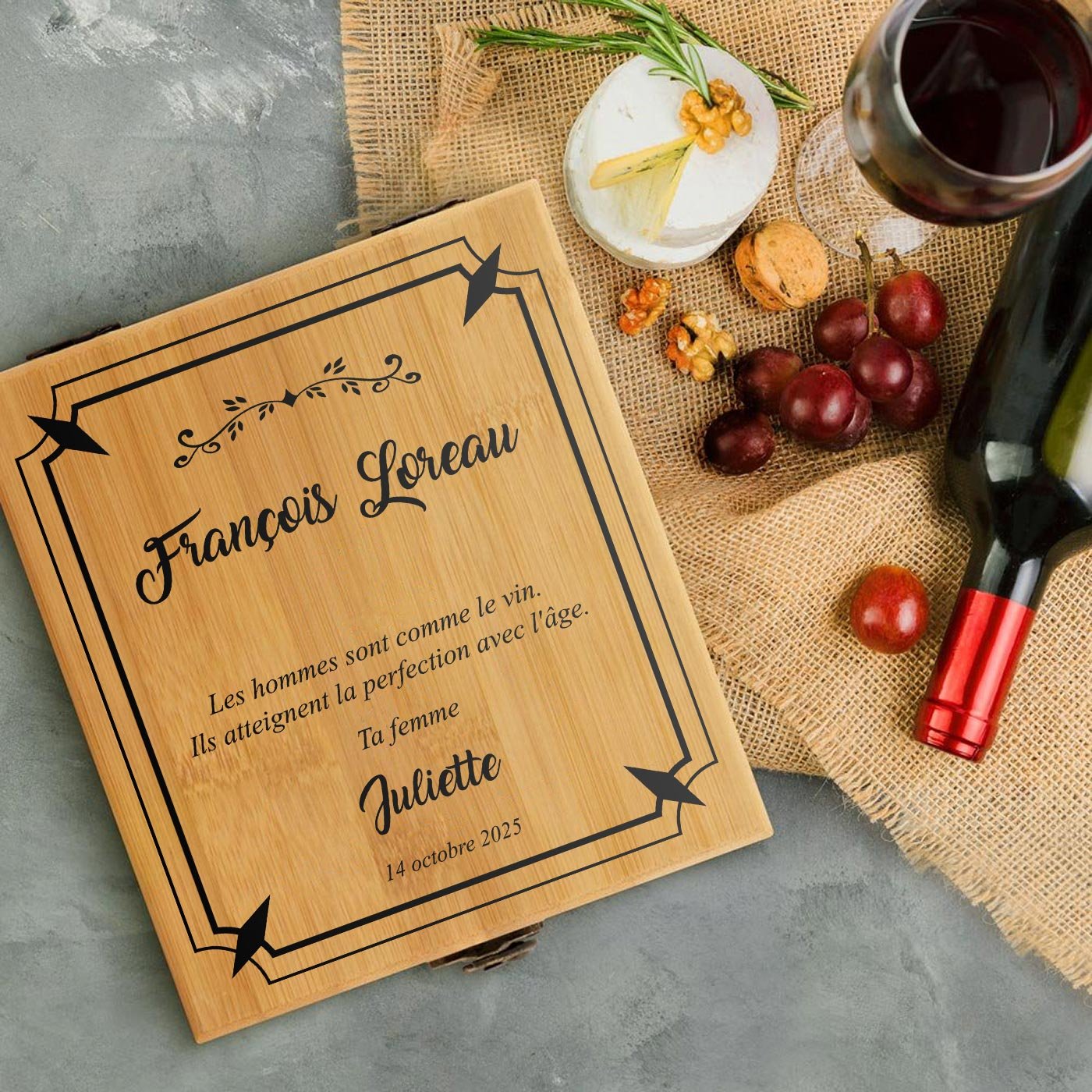 Murrano Personalized Bamboo Wine Accessory Set
