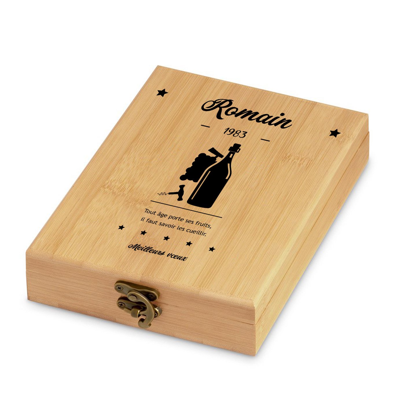 Murrano Wine Accessory Set with Bamboo Box - Personalized for a Colleague