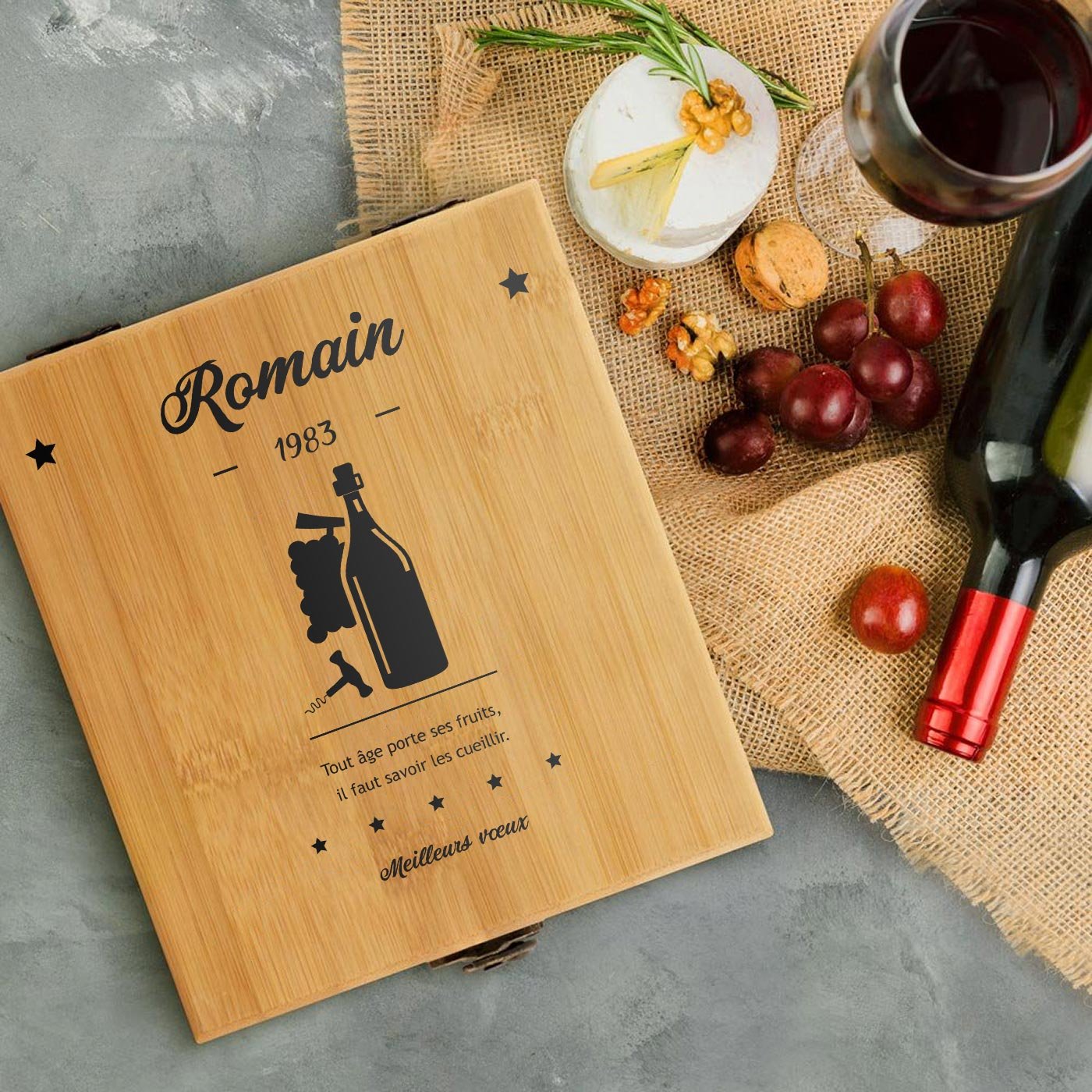 Murrano Wine Accessory Set with Bamboo Box - Personalized for a Colleague