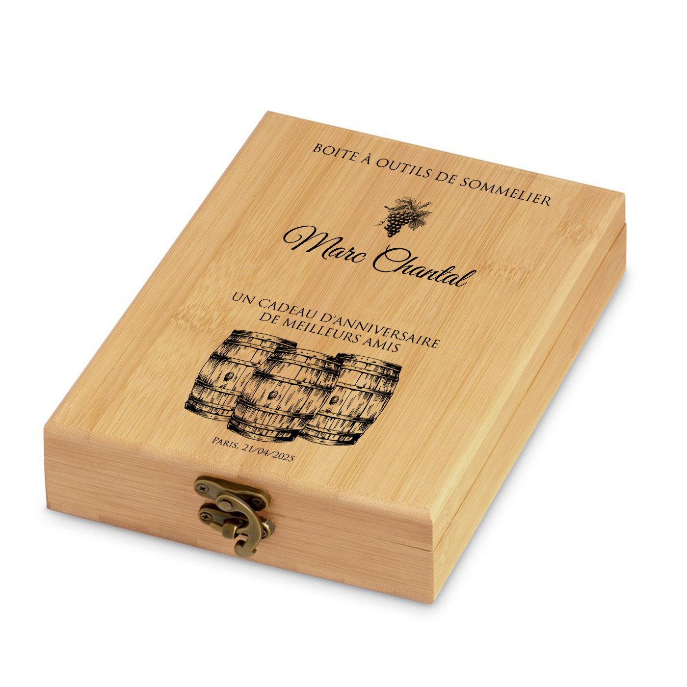Murrano Wine Accessory Set with Bamboo Box - Personalized Gift