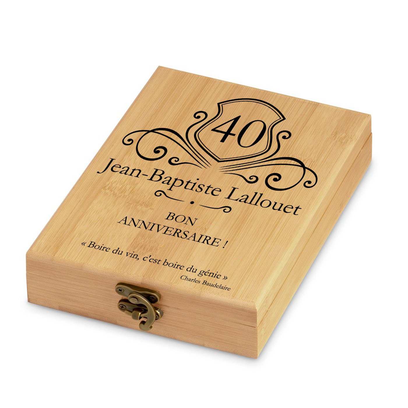 Murrano Personalized Bamboo Wine Accessory Set for His 40th Birthday