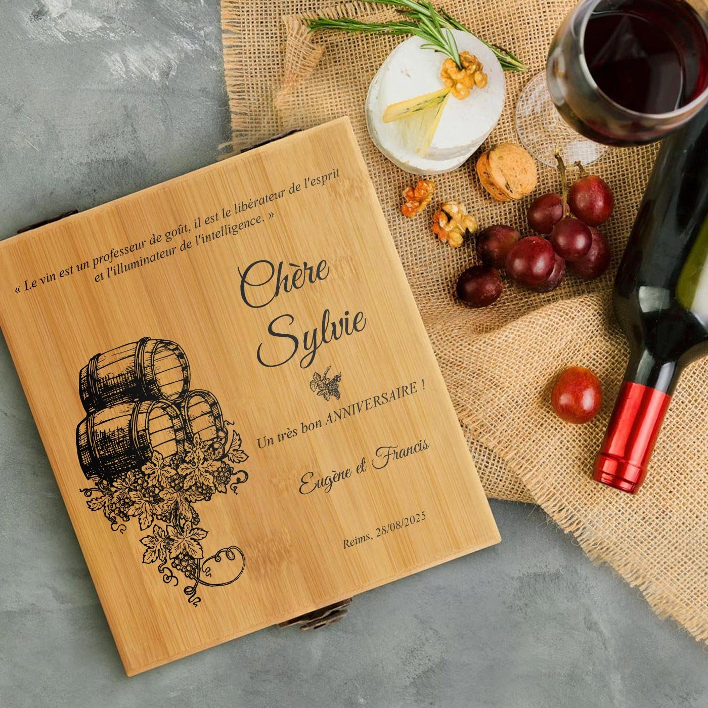 Murrano Bamboo Wine Accessory Set with Custom Print