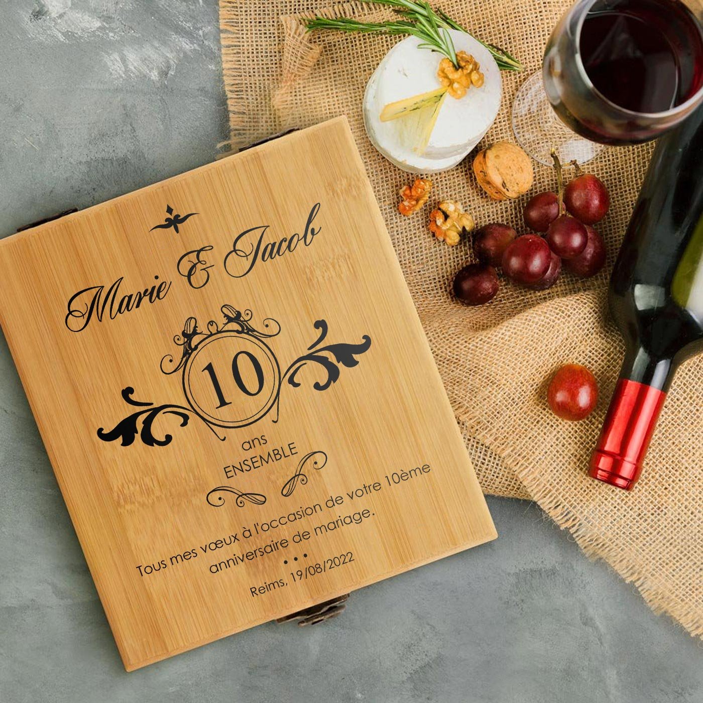 Murrano Personalized Bamboo Wine Accessory Set for 10th Wedding Anniversary