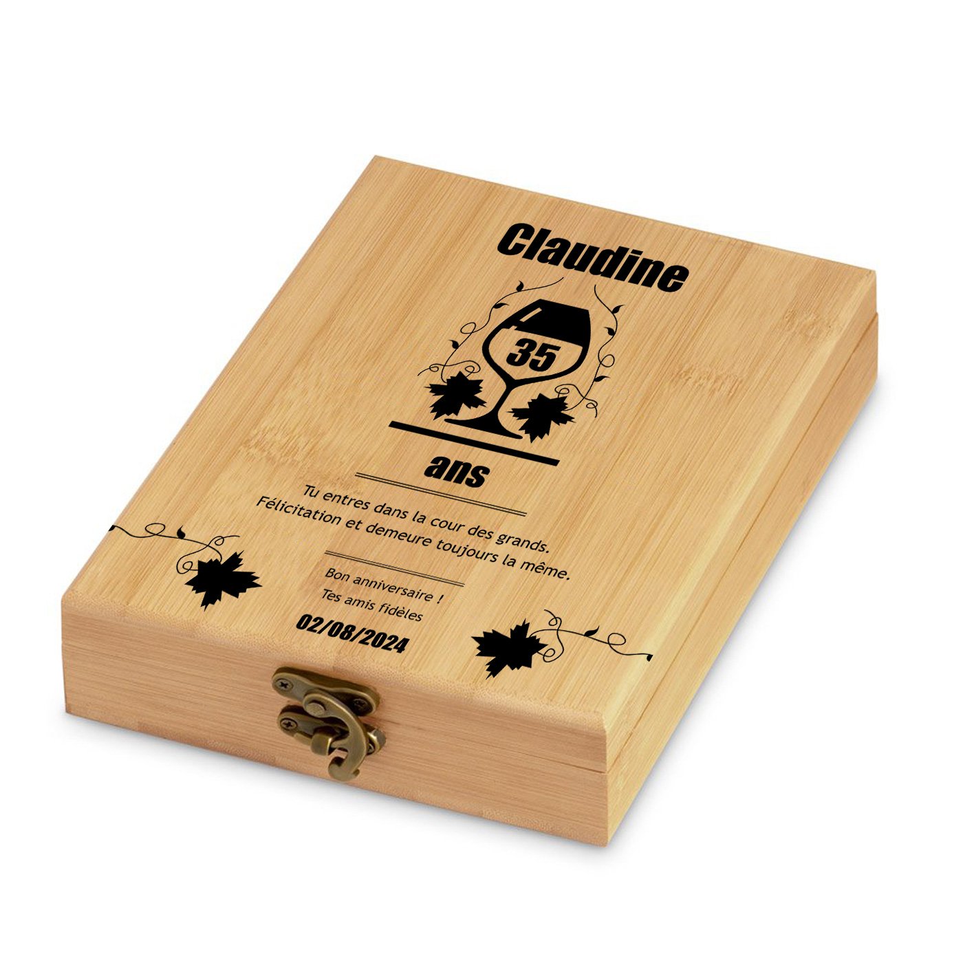 Murrano Personalized Bamboo Wine Accessory Set for Her 35th Birthday