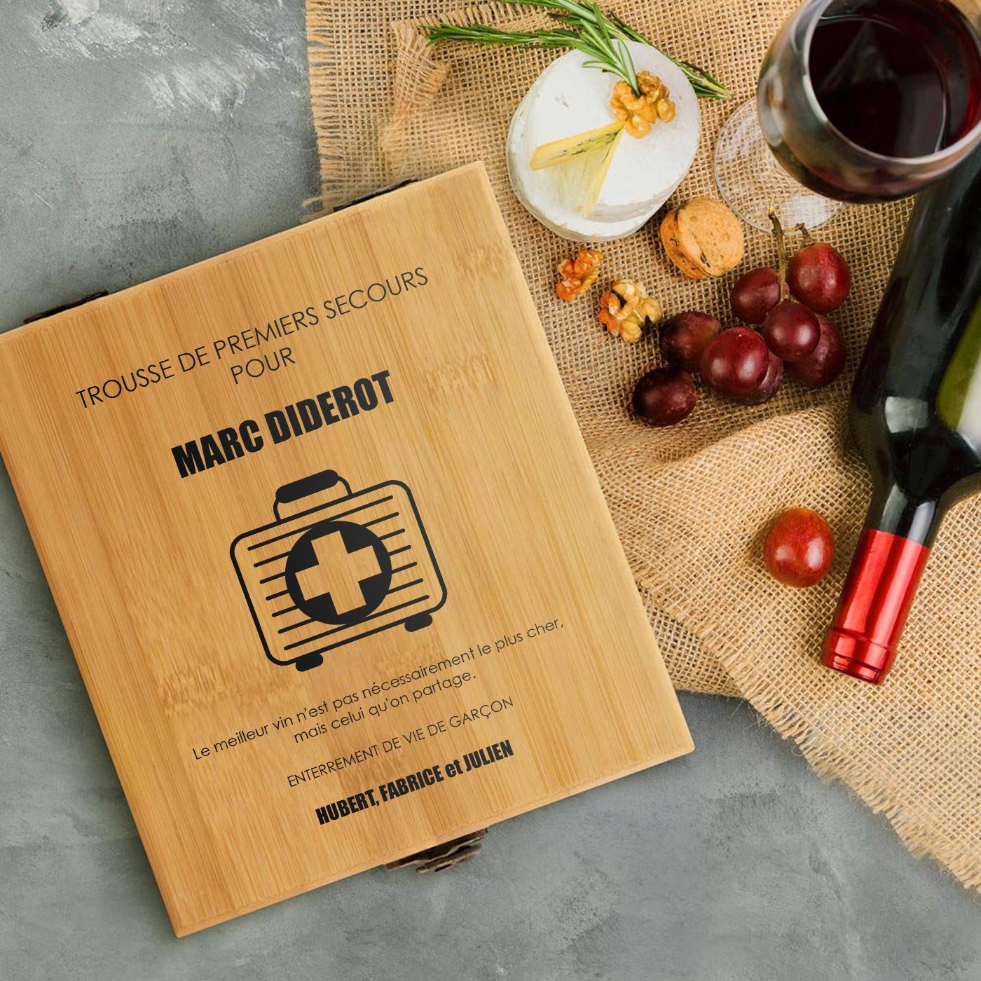 Murrano Wine Accessory Set with Bamboo Box - Personalized for Bachelor Party