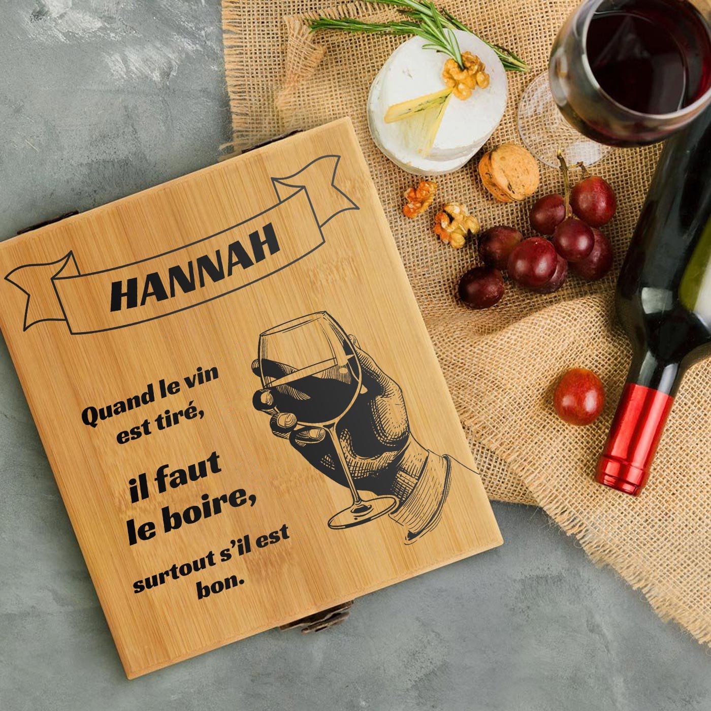 Murrano Wine Accessory Set with Bamboo Box - Personalized for Her Anniversary