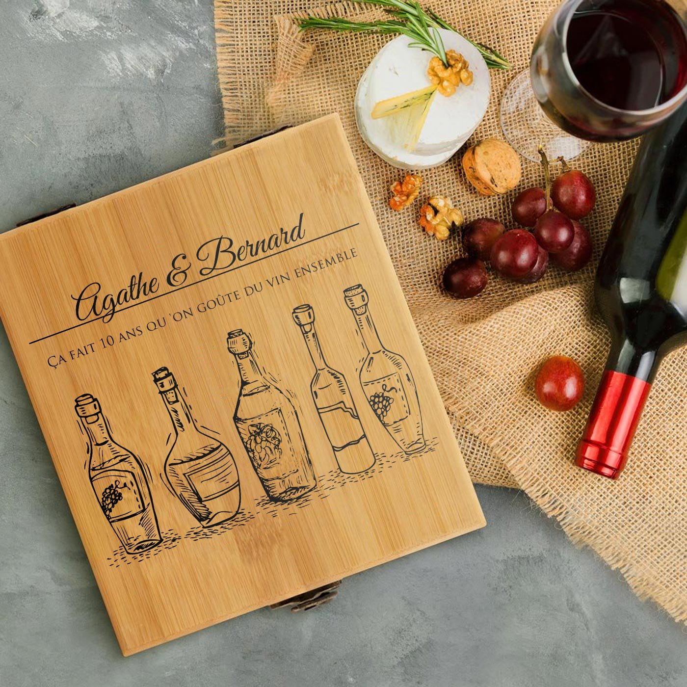 Murrano Personalized Bamboo Wine Accessory Set for 10th Wedding Anniversary
