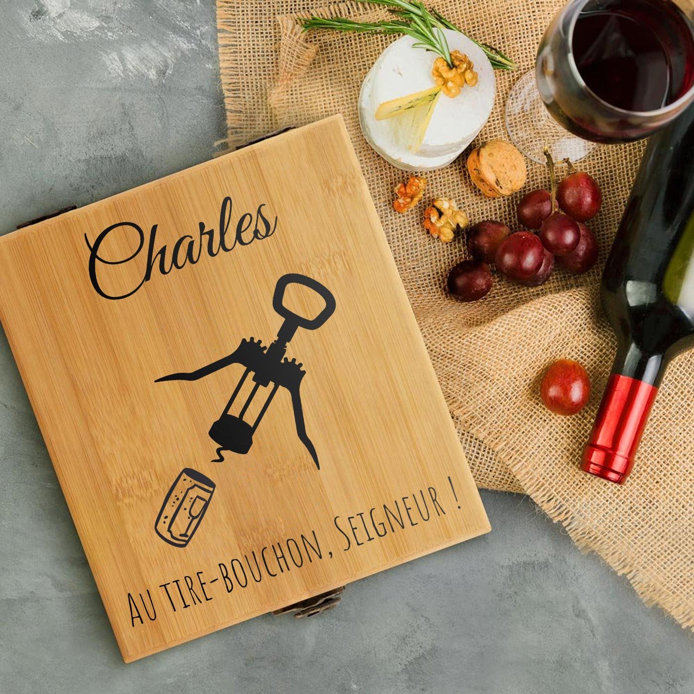 Murrano Personalized Bamboo Wine Accessory Set