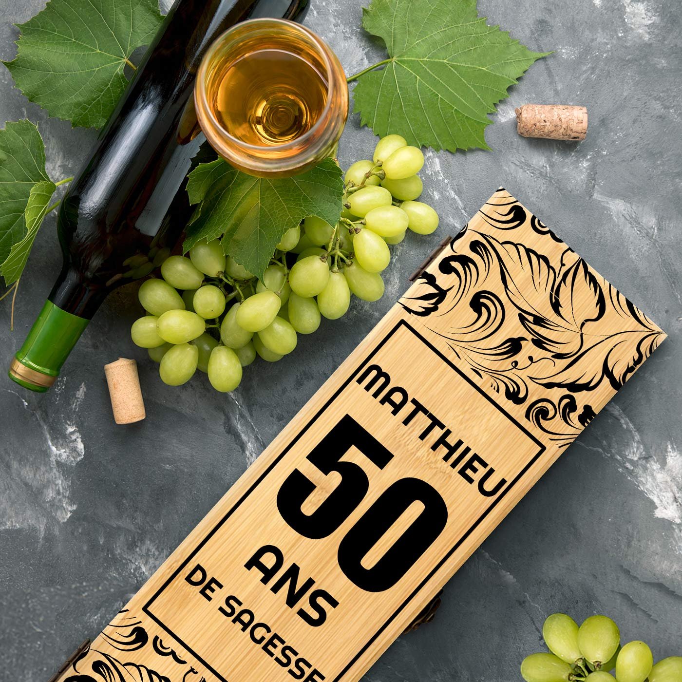Murrano Personalized Wine Accessory Set for Men's 50th Birthday