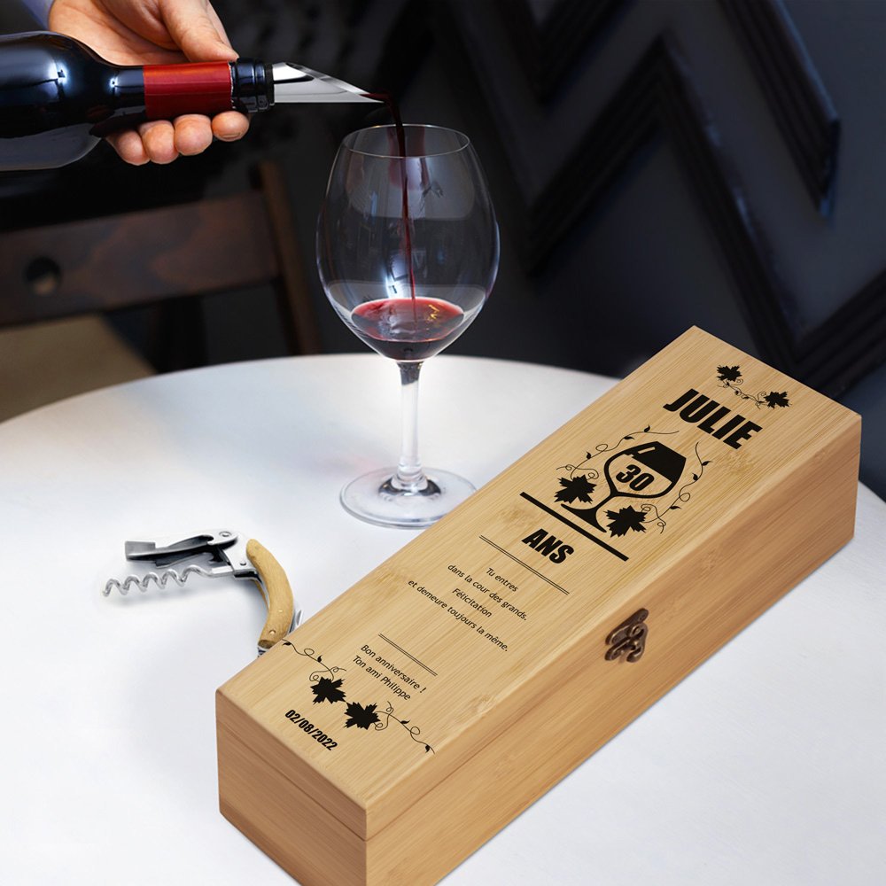 Estuche personalizado de vino Murrano para un cumpleaños número 30