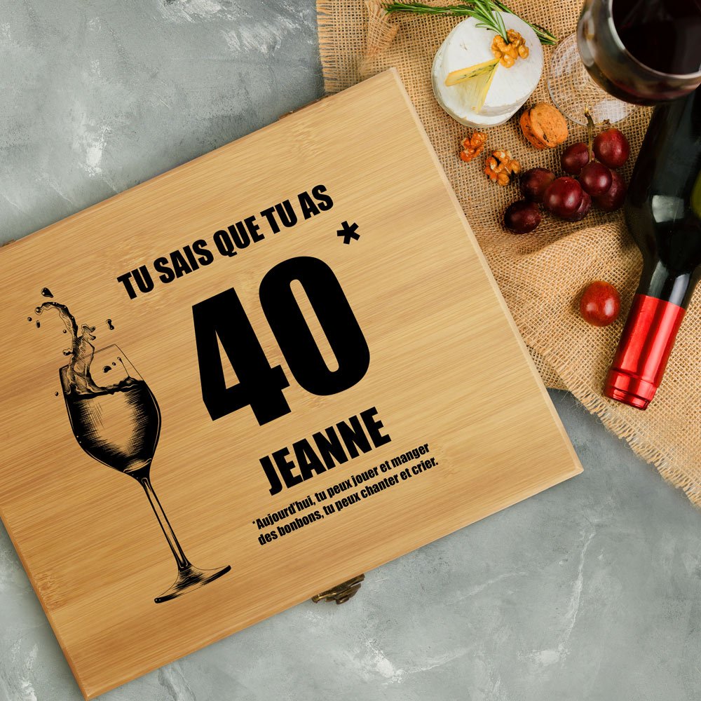 Murrano Sommelier's Kit with Personalized Print for Her 40th Birthday