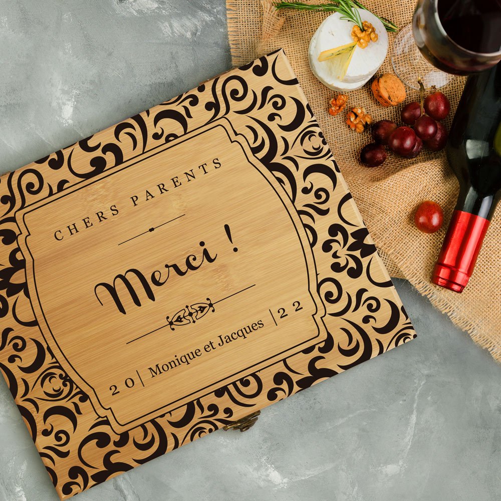 Coffret de sommelier Murrano avec impression personnalisée pour remerciement parents