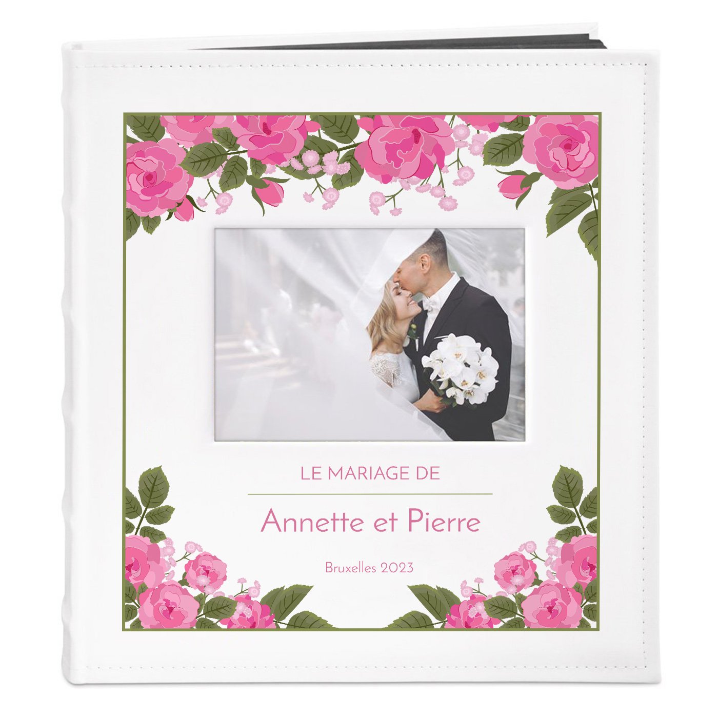 Murrano Personalized Photo Album with Window and Rose Design for Weddings