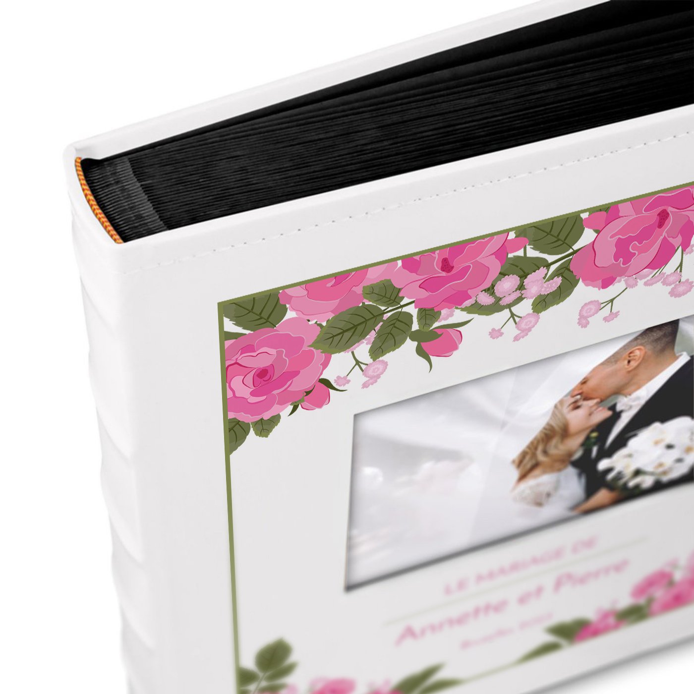 Murrano Personalized Photo Album with Window and Rose Design for Weddings