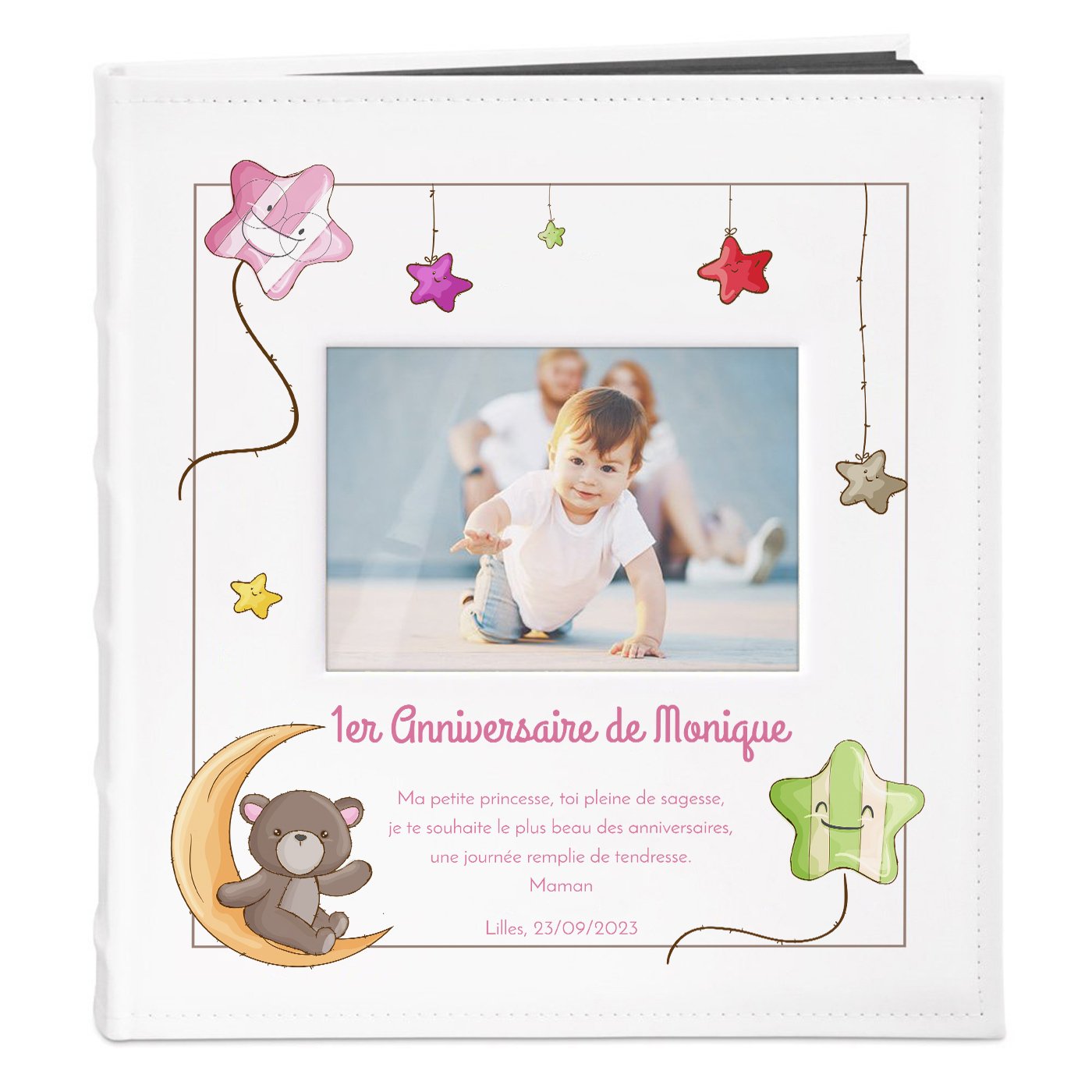 Álbum de fotos personalizado Murrano con ventana para niña de 1 año