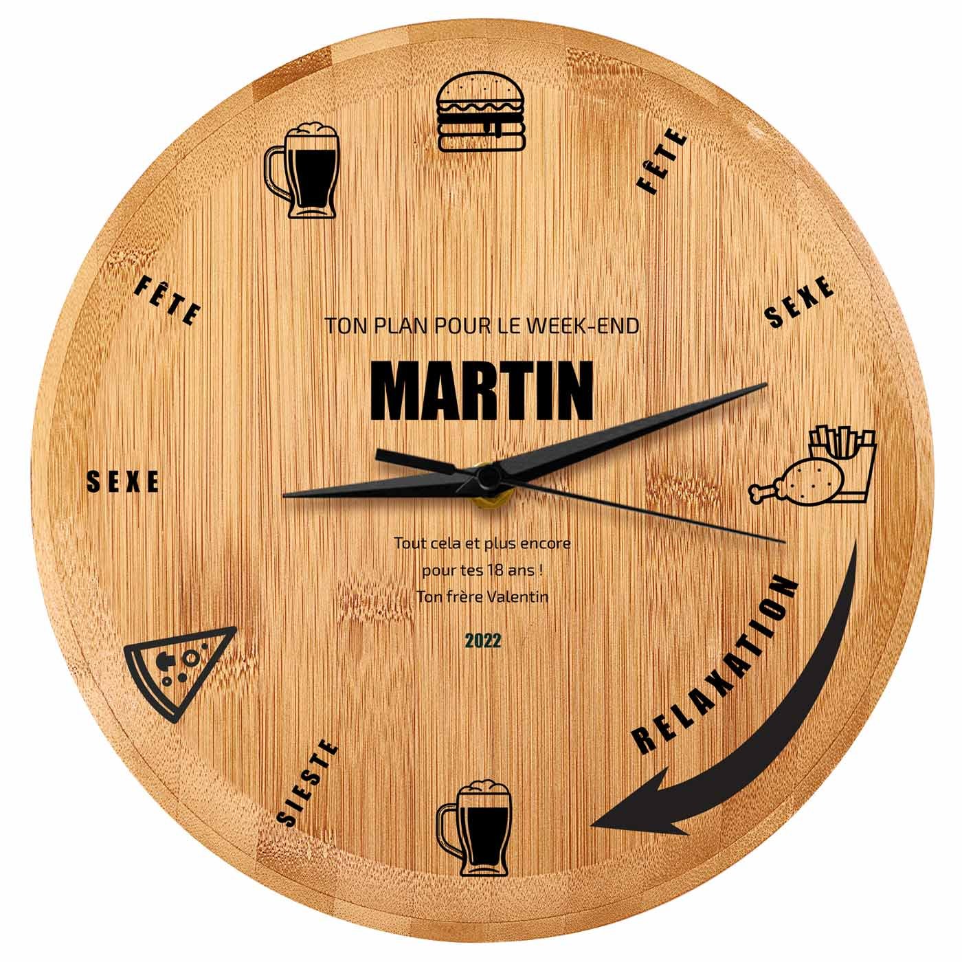 Reloj de pared personalizado Murrano para el cumpleaños número 18 de su hermano