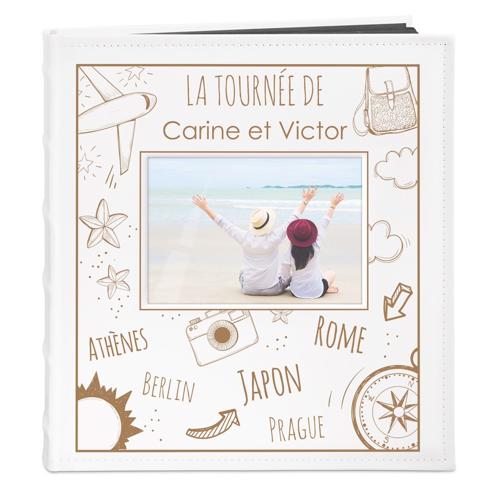 Murrano Photo Album with Window and Custom Print for Couple Vacation Memories