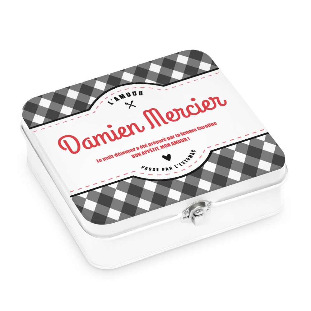 Murrano Metal Snack Box - White with Custom Birthday Impression for Husband