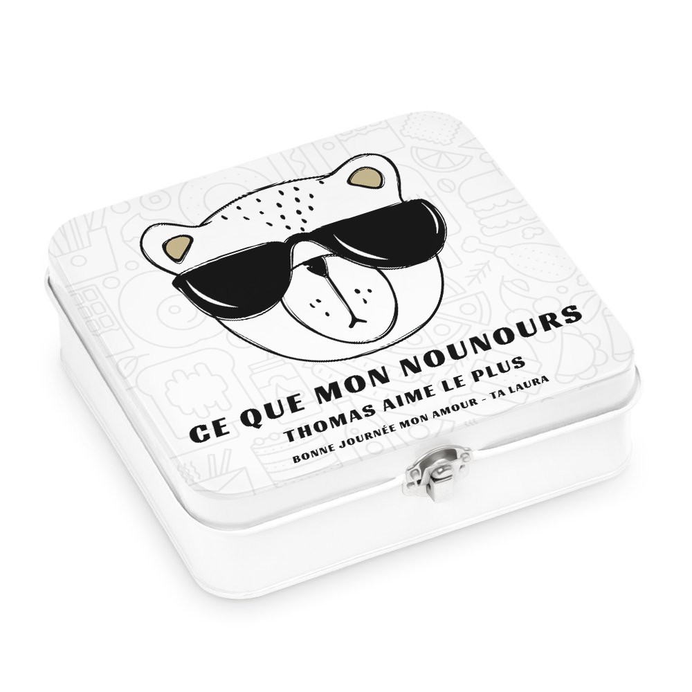 Murrano Metal Snack Box - White with Custom Birthday Print