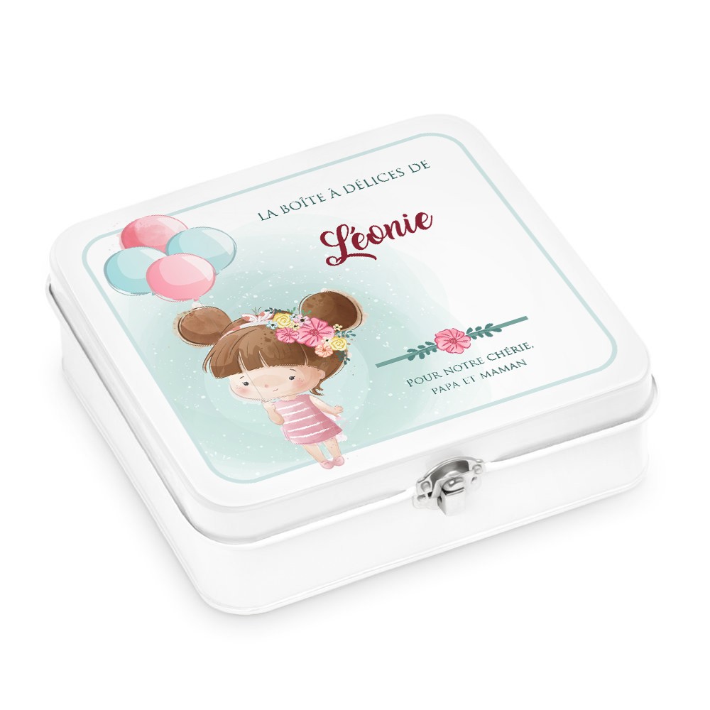Murrano Personalized White Metal Snack Box for Girl's Birthday
