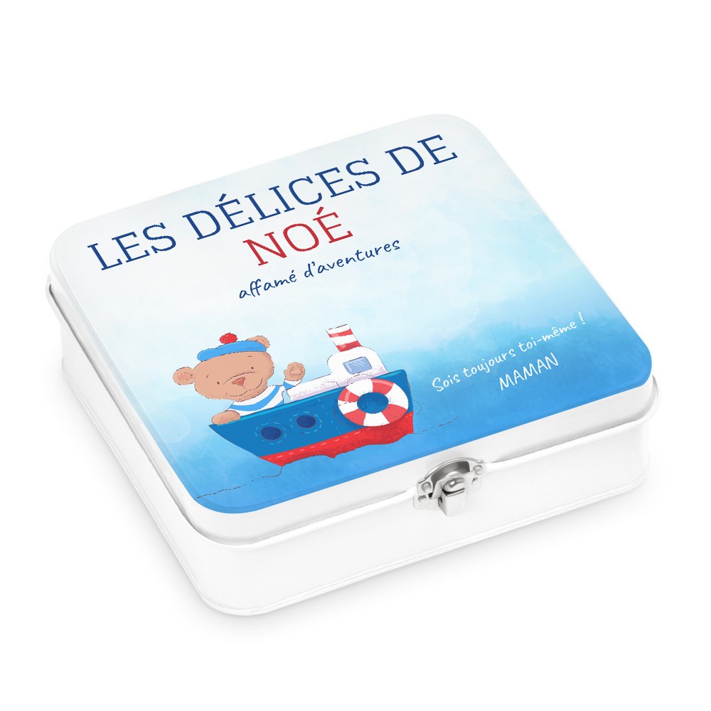 Murrano Metal Snack Box - White with Birthday Impression