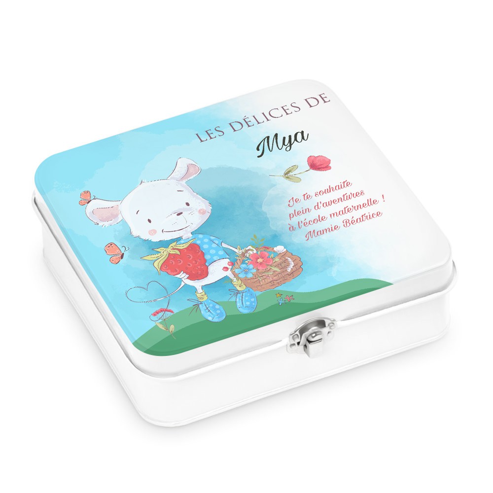 Murrano Personalized White Metal Snack Box for Granddaughter