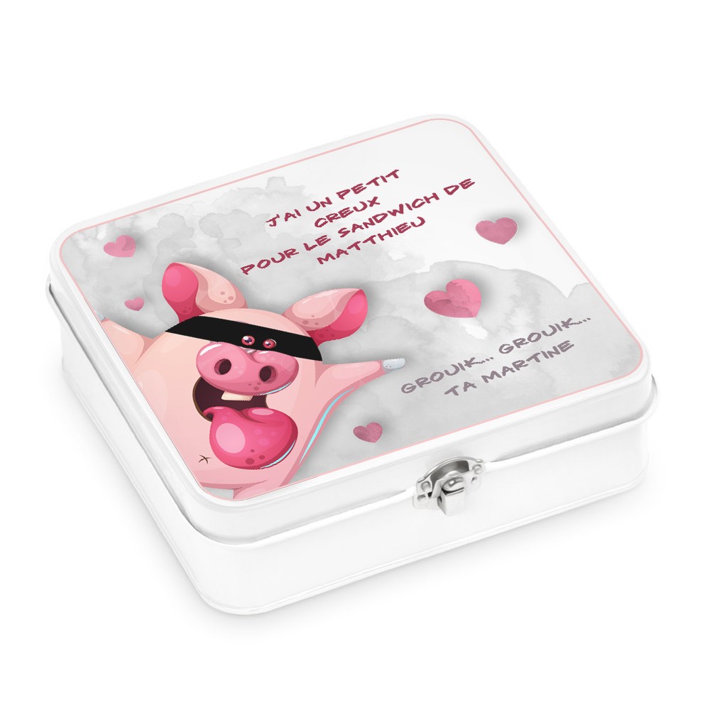 Murrano Metal Snack Box - White with Personalized Print for Husband on Valentine's Day