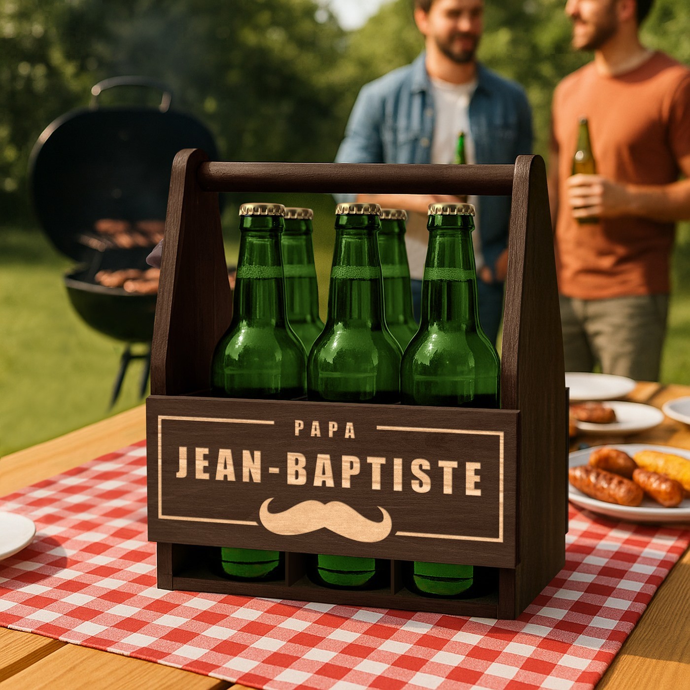 Soporte de cerveza de madera Murrano con grabado para papá