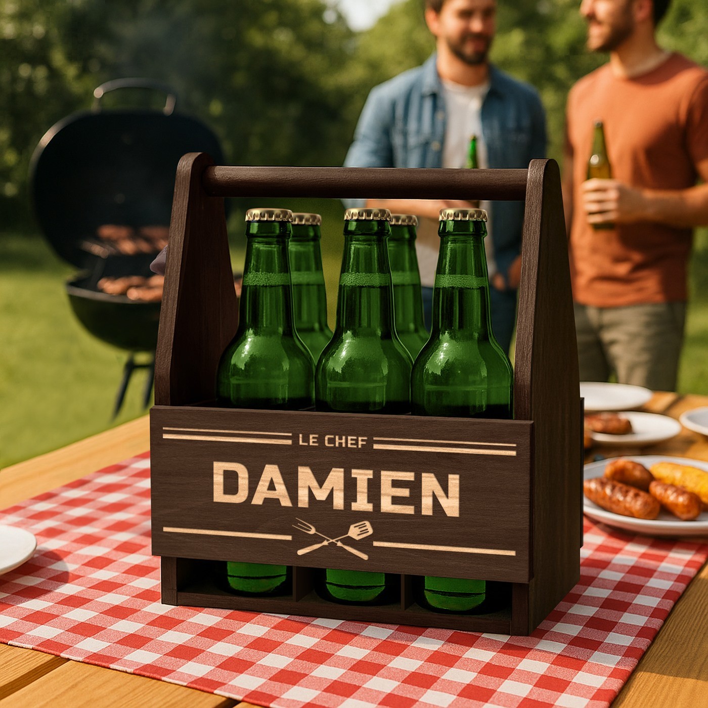 Soporte de cerveza de madera Murrano con grabado personalizado